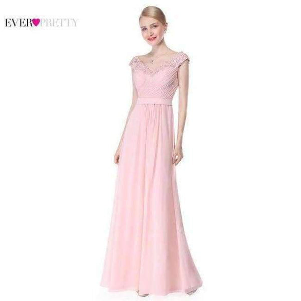 Planet Gates Pink / 4 / China Evening Dresses EP08633 Women Elegant Sexy Beading Deep V neck Long Evening Gown 2018 Chiffon Dress robe de soiree