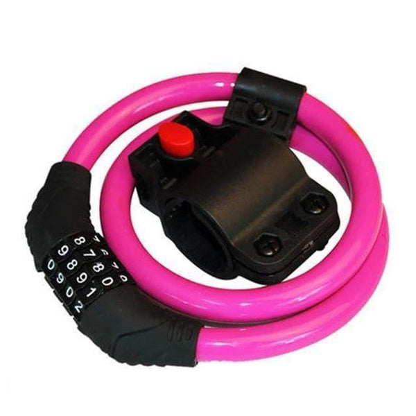Planet Gates Pink 4 Digit Password Bike Lock 360 Roation Security Steel Cycling Cable Anti-Theft Wire Lock with Holder Bicycle Accessories