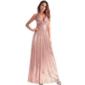 Planet Gates Pink / 4 European American fashion women back strap sexy black long Bridesmaid dresses cross-back sequined wedding party dress