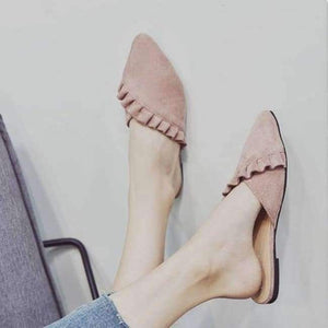 Planet Gates Pink / 4 New 2018 Pointed Toe Women Mules Suede Leather Flat Shoes Women Pleated Women Summer Shoes flats Mujer Q254