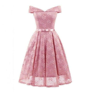 Party Dress 2018 Women Elegant A-Line Short Cocktail Dresses Keen Length Burgundy Lady Off The Shoulder Prom Dress - Pink / 4