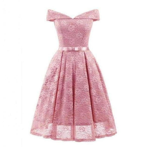 Party Dress 2018 Women Elegant A-Line Short Cocktail Dresses Keen Length Burgundy Lady Off The Shoulder Prom Dress - Pink / 4