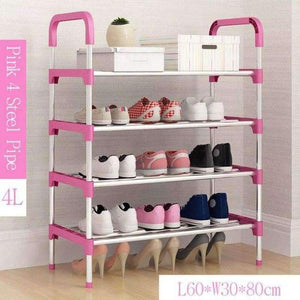 Planet Gates Pink 4L Simple Metal Shoe Rack with Handrail Multi-layer Assembly Shoes Closet Home Furniture Saving Space Shoe Organizer for Hallway