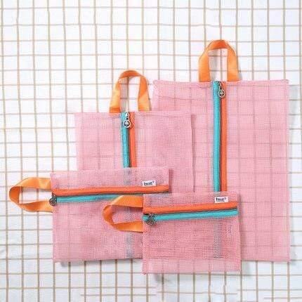Planet Gates Pink 4pcs/Set Mesh Travel Bag Organizer Unisex Comestic bag organizer Zipper Bag Mesh Travel Pouch Clothes Storage Bag