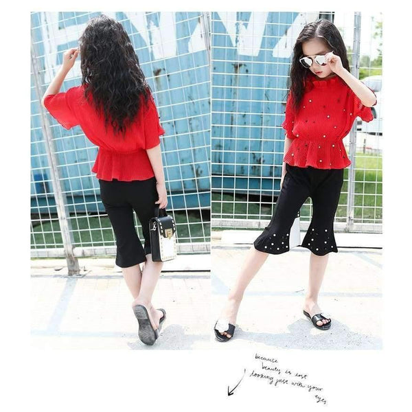 Planet Gates Pink / 4T Summer Pink Red Girls Clothing Sets 5 6 7 8 9 10 11 12 13 12 13 14 Kids Shirts + Pants 2pcs Teenage Baby Girls Clothes Sets