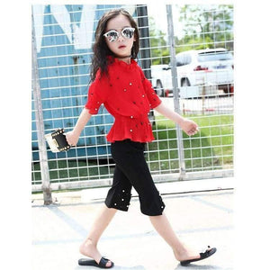 Planet Gates Pink / 4T Summer Pink Red Girls Clothing Sets 5 6 7 8 9 10 11 12 13 12 13 14 Kids Shirts + Pants 2pcs Teenage Baby Girls Clothes Sets