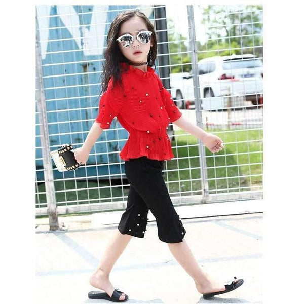 Planet Gates Pink / 4T Summer Pink Red Girls Clothing Sets 5 6 7 8 9 10 11 12 13 12 13 14 Kids Shirts + Pants 2pcs Teenage Baby Girls Clothes Sets