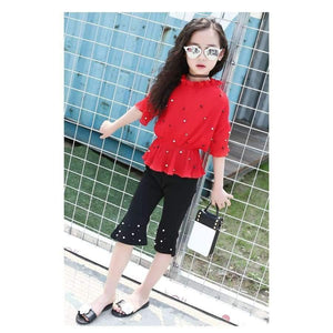 Planet Gates Pink / 4T Summer Pink Red Girls Clothing Sets 5 6 7 8 9 10 11 12 13 12 13 14 Kids Shirts + Pants 2pcs Teenage Baby Girls Clothes Sets