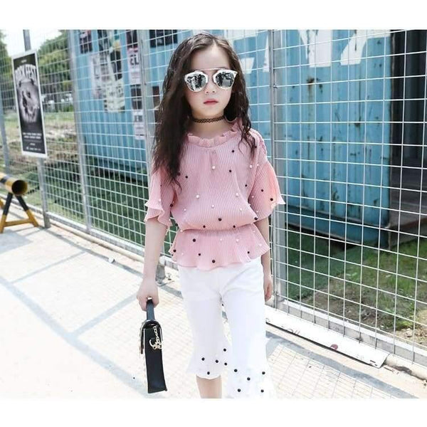 Planet Gates Pink / 4T Summer Pink Red Girls Clothing Sets 5 6 7 8 9 10 11 12 13 12 13 14 Kids Shirts + Pants 2pcs Teenage Baby Girls Clothes Sets