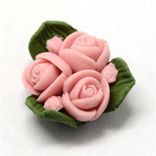 Planet Gates Pink 50pcs Handmade Porcelain Flower Cabochons China Clay Beads DIY Jewelry Making about 15.5~17.5mm long 15~17mm wide 8~9mm thick