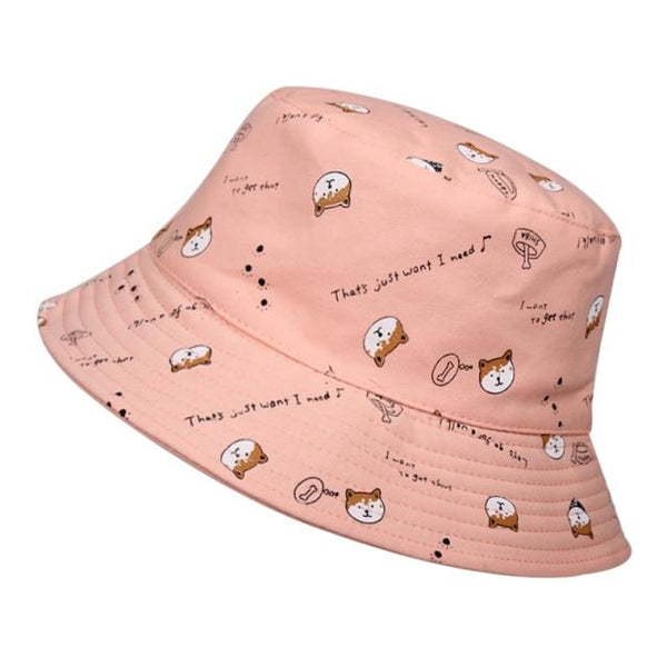 Planet Gates Pink / 56-60cm Cotton Double sided cartoon dog print Bucket Hat Fisherman Hat outdoor travel hat Sun Cap hats for Men and Women 261