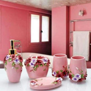 Planet Gates pink 5pcs 6pcs/set Resin Bathroom Accessories Sets/Dispensers/Dishes/Toothpaste Holders/tray/Bathroom Tumblers/Bathroom Products