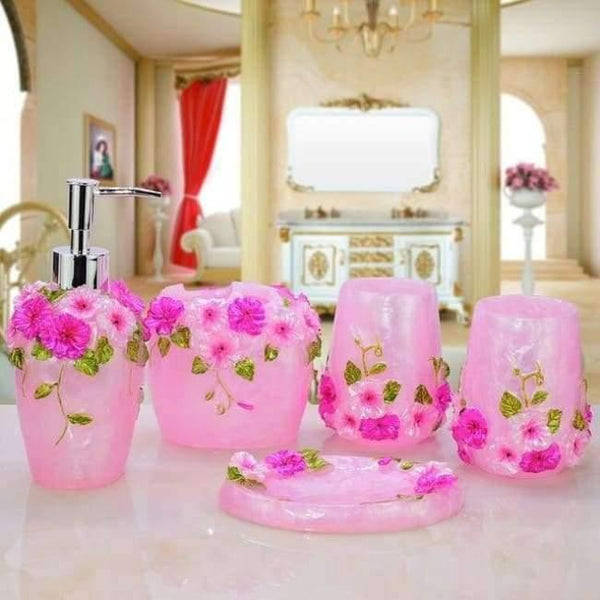 Planet Gates Pink 5pcs 6pcs/set Resin Bathroom Accessories Sets/Dispensers/Dishes/Toothpaste Holders/tray/Bathroom Tumblers/Bathroom Products