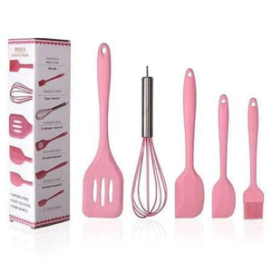 Planet Gates Pink 5Pcs/Set Pink or Red Silicone Cooking Tool Sets Egg Beater Spoon Spatula Oil Brush Kitchenware Kitchen Utensils Sets with Box