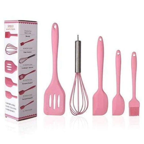 Planet Gates Pink 5Pcs/Set Pink or Red Silicone Cooking Tool Sets Egg Beater Spoon Spatula Oil Brush Kitchenware Kitchen Utensils Sets with Box