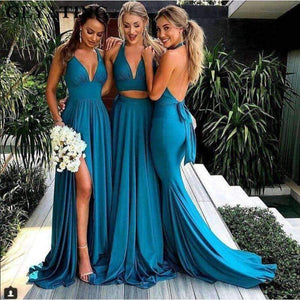 Planet Gates Pink / 6 Blue Side Slit Mermaid Bridesmaid Dresses Long Sexy Backless Wedding Party Dress 2018 V-Neck Bride Maid of Honor Gowns