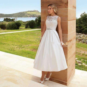 Planet Gates Pink / 6 Bride A Line Tea Length Plus Size Lace Bridal gown 2018 robe de mariage vestido de novia cheap lace Bridesmaid Dresses