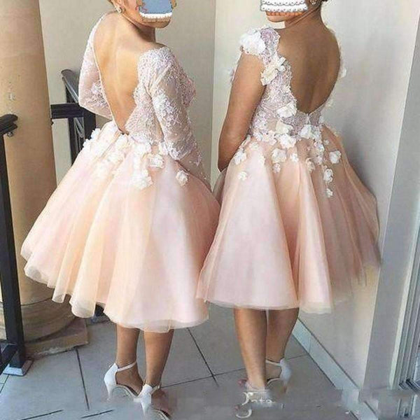 Planet Gates Pink / 6 Bridesmaid Dresses vestido madrinha Appliques Coral Bridesmaid Gowns Lace Backless Wedding Guest Dress Custom Made