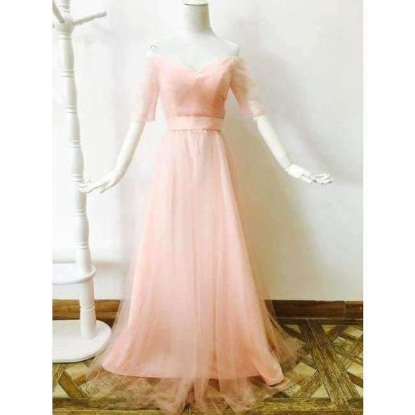 Planet Gates Pink / 6 -Emily Long Purple Red Gray Cheap Bridesmaid Dresses 2018 A-Line Off the Shoulder Half Sleeve Vestido da dama de honra