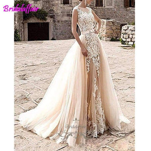 Planet Gates Pink / 6 / Floor Length Wedding Dress Sleeveless For Bride With Removable Train 2018 mermaid wedding dresses china detachable train