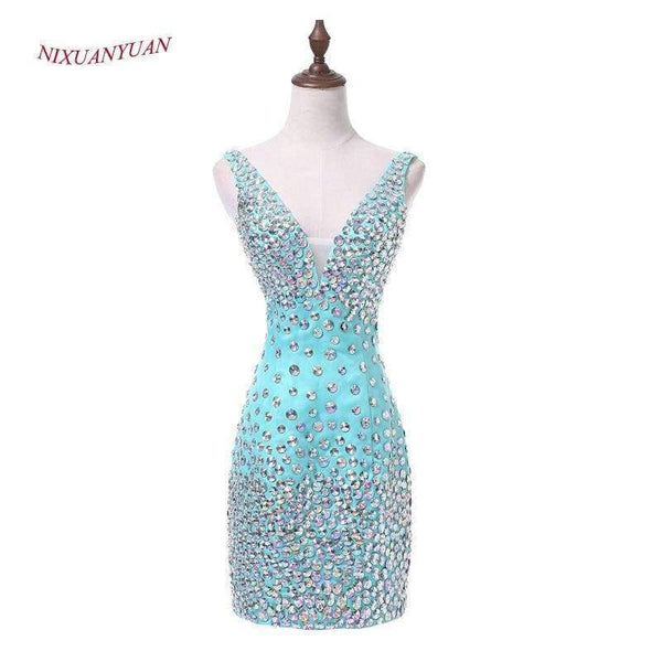 Planet Gates Pink / 6 New Custom Made Mint Satin Cocktail Dress 2017 Deep V-Neck Sexy Party Dress Short Crystal vestidos de cocktail