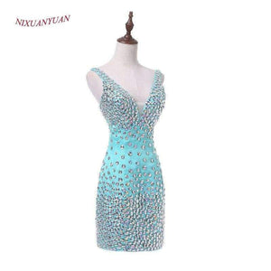 Planet Gates Pink / 6 New Custom Made Mint Satin Cocktail Dress 2017 Deep V-Neck Sexy Party Dress Short Crystal vestidos de cocktail