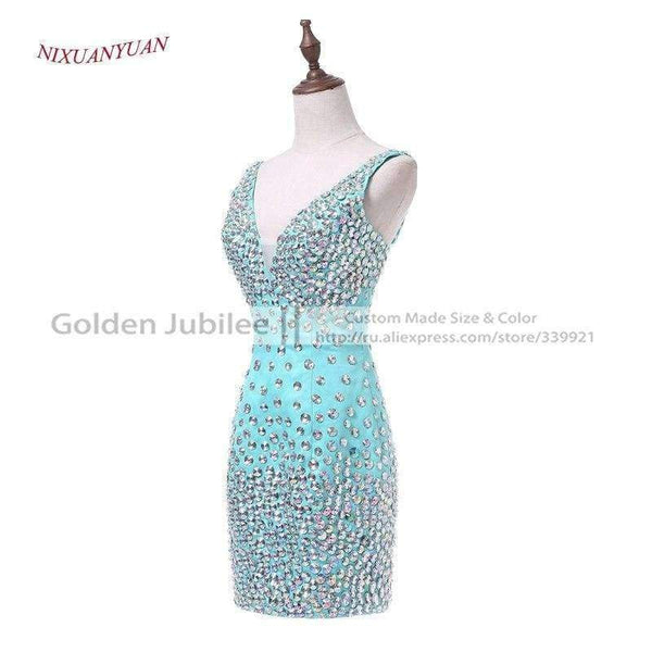 Planet Gates Pink / 6 New Custom Made Mint Satin Cocktail Dress 2017 Deep V-Neck Sexy Party Dress Short Crystal vestidos de cocktail