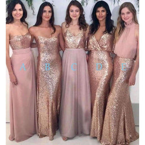 Planet Gates Pink / 6 New Dark pink long bridesmaid dresses custom made sequined prom dress for wedding party gowns Plus Vestidos