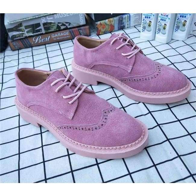 Planet Gates Pink / 6 OULYYYOGO Spring & Summer Women's Shoes Vintage British Style Pig Suede Lacing Women Flats Round Toe Casual Candy Colors Oxfords