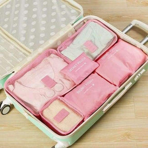 Planet Gates Pink 6 pcs Home Storage Bag Organization Polyester Packing Cube Travel Bags Clothes Closet Divider Tidy Drawer Handbag Laptop Bag