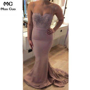 Sexy Mermaid Bridesmaid Dresses Long with Appliques Spaghetti Straps Wedding Party Dress Elastic Satin Bridesmaid Dress