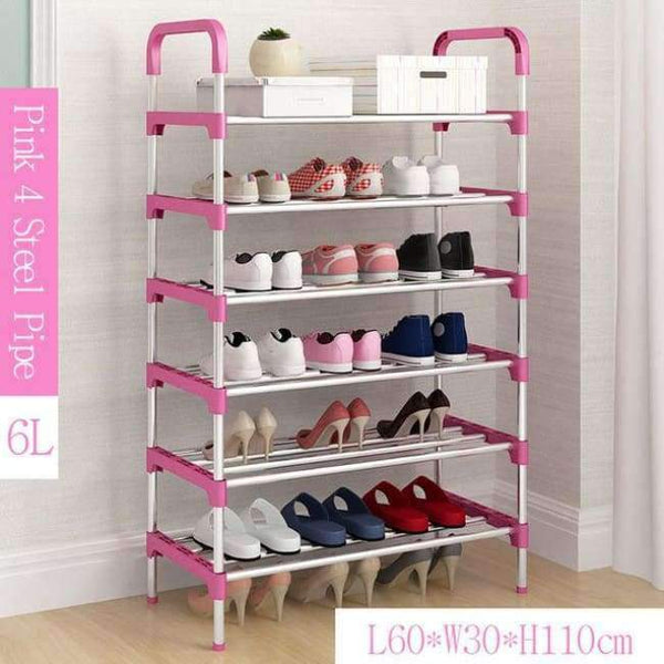 Planet Gates Pink 6L Simple Metal Shoe Rack with Handrail Multi-layer Assembly Shoes Closet Home Furniture Saving Space Shoe Organizer for Hallway