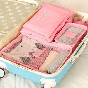 Planet Gates Pink 6pcs/set Fashion Double Zipper Waterproof Polyester Packing Cubes Men And Women Luggage Travel Bags Duffle Bag