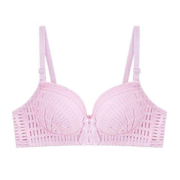 Planet Gates pink / 70B New Comfort B Cup Thin Lace Girl Wire Free Bra Push Up Traditional Sexy Women's Underwear Bra Bow Decoration Underwear