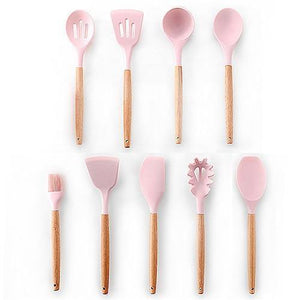 Planet Gates Pink 9pcs-B 9/10/12pcs Cooking Tools Set Premium Silicone Kitchen Cooking Utensils Set With Storage Box Turner Tongs Spatula Soup Spoon
