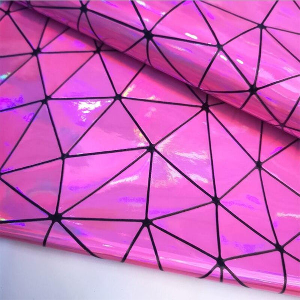 Planet Gates Pink / A4 20cm x30cm Laser Iridescent Geometric PU Faux Leather Fabric Synthetic Bag Bow Craft DIY Jewelry Clothing Sewing Material
