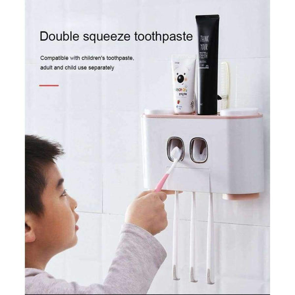 Planet Gates PINK Automatic Toothpaste Dispenser Washing Set Toothpaste Squeezers Toothbrush Holder Cup Wall Mount Bath Set Bathroom Accessories