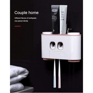 Planet Gates PINK Automatic Toothpaste Dispenser Washing Set Toothpaste Squeezers Toothbrush Holder Cup Wall Mount Bath Set Bathroom Accessories