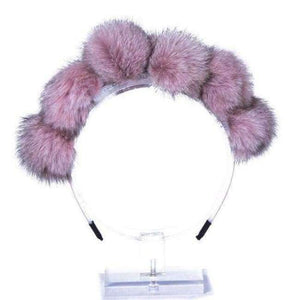 Planet Gates PINK AWAYTR Winter Fox Fur Pompom Full Head Children Fashion Hair Band Winter Style Children's Hair Accessories for Women Headwear
