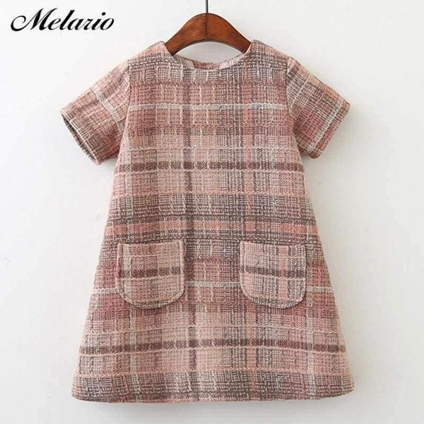 Planet Gates Pink AZ1209 / 3T Girls Dress  New Brand Girls Clothes European And America Style Kids Clothes Plaid Pocket Design Baby Girls Dress