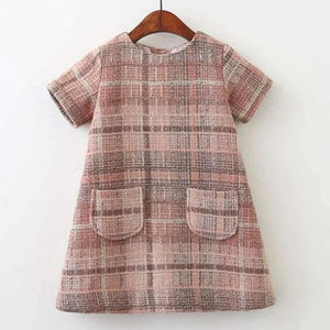 Planet Gates Pink AZ1209 / 3T Girls Dress  New Brand Girls Clothes European And America Style Kids Clothes Plaid Pocket Design Baby Girls Dress