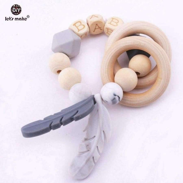Planet Gates pink Baby Nursing Feather Bracelet 1pc Wooden Teething Beads DIY Jewelry Private Personalized Baby Toy Bracelet Teether