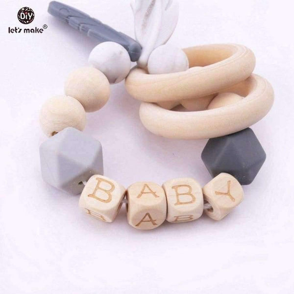 Planet Gates pink Baby Nursing Feather Bracelet 1pc Wooden Teething Beads DIY Jewelry Private Personalized Baby Toy Bracelet Teether