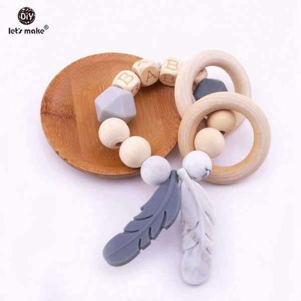 Planet Gates pink Baby Nursing Feather Bracelet 1pc Wooden Teething Beads DIY Jewelry Private Personalized Baby Toy Bracelet Teether