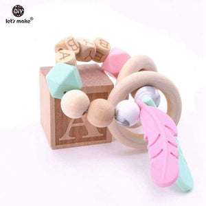 Planet Gates pink Baby Nursing Feather Bracelet 1pc Wooden Teething Beads DIY Jewelry Private Personalized Baby Toy Bracelet Teether