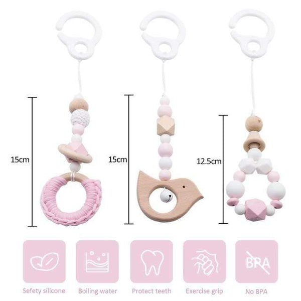 Planet Gates Pink bird Baby Toys Wooden Play Gym Hanging Mobile Bed Holder Star Pendant Stroller Baby Toy Bell Wood Rattle Ring Newborn Educational Toy