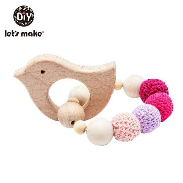 Planet Gates Pink Bird Let's Make 1PC Wooden Teether Hedgehog Crochet Beads Wood Crafts Ring Engraved Bead Baby Teether Wooden Toys For Baby Rattle