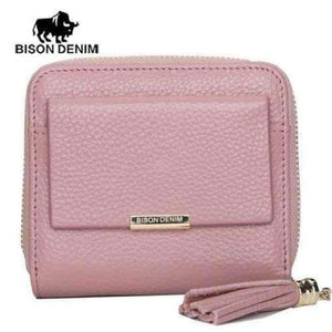 Planet Gates pink BISON DENIM 100% Leather Women's Purse Zipper Coin Pocket Wallet Card Holder Female Money Bag Small carteira feminina N3276