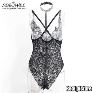 Planet Gates Pink bodysuit / L / China Elegant Floral Red Lace Bodysuit Women Backless Deep V Neck Sexy Bodysuit Bodycon Halter Sleeveless Jumpsuit Romper