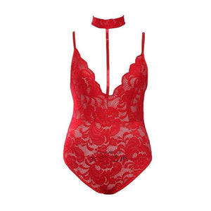 Planet Gates Pink bodysuit / L / China Elegant Floral Red Lace Bodysuit Women Backless Deep V Neck Sexy Bodysuit Bodycon Halter Sleeveless Jumpsuit Romper
